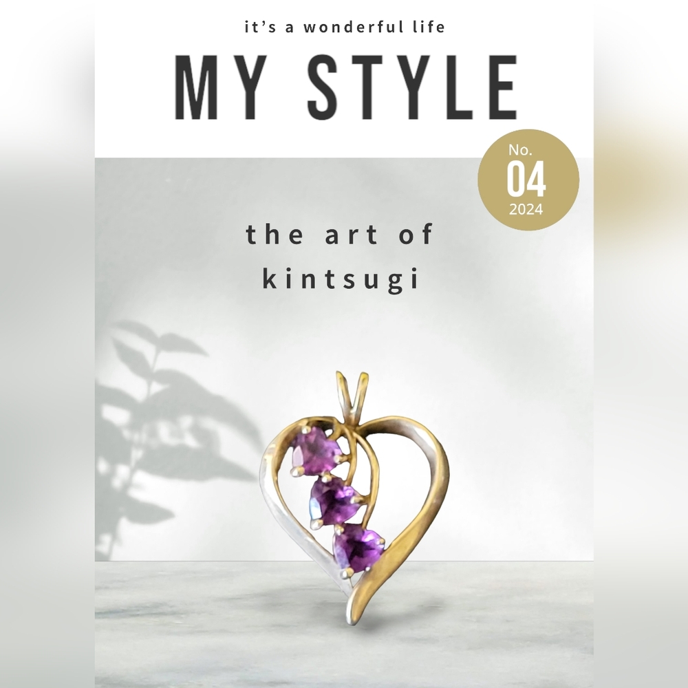 10K 474 Gold Heart-shaped pendant for a necklace w/ three amethyst 💕 Hearts.